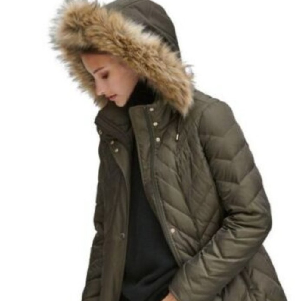 Marc New York Roxbury Matte Satin Puffer Coat Olive Green M